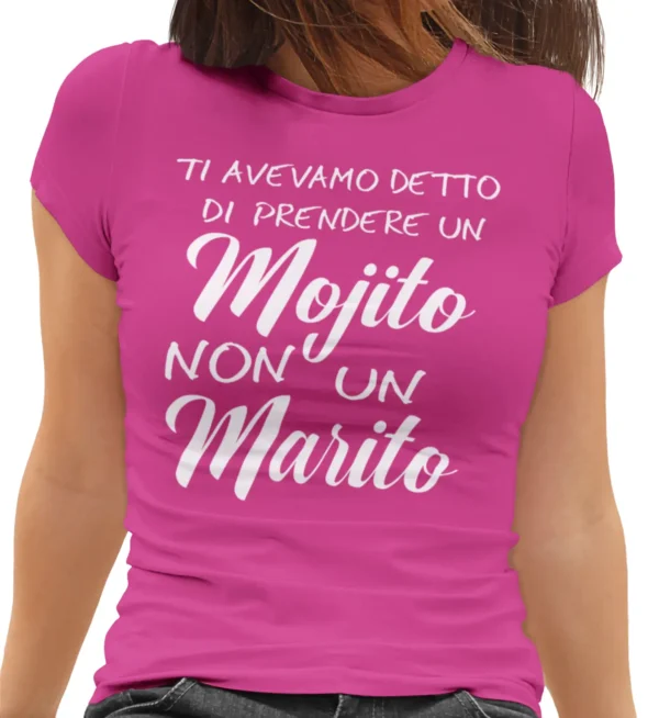 AN0002 Addio al nubilato img 1 fucsia Maglietta Addio al Nubilato : Ti avevamo detto di prendere un Mojito non un Marito.