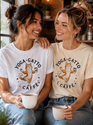 ideamaglietta yoga gatto caffè