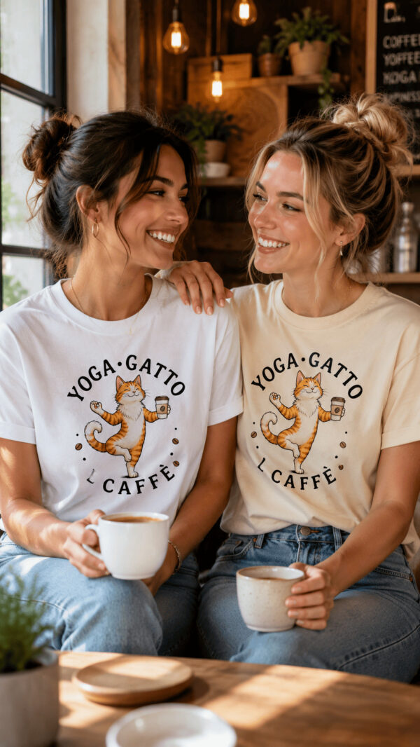 ideamaglietta yoga gatto caffè