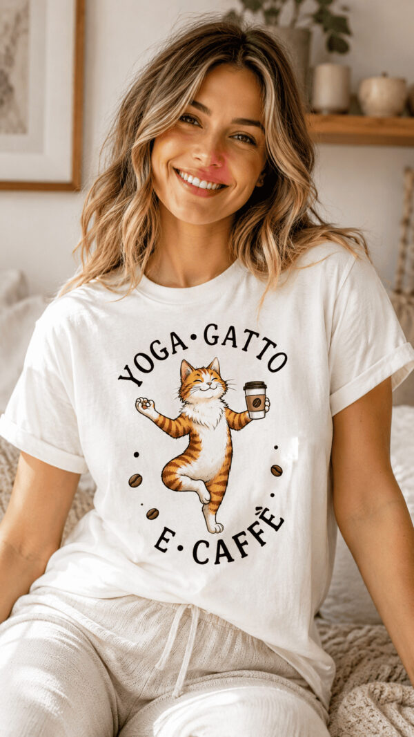 ideamaglietta yoga gatto caffè