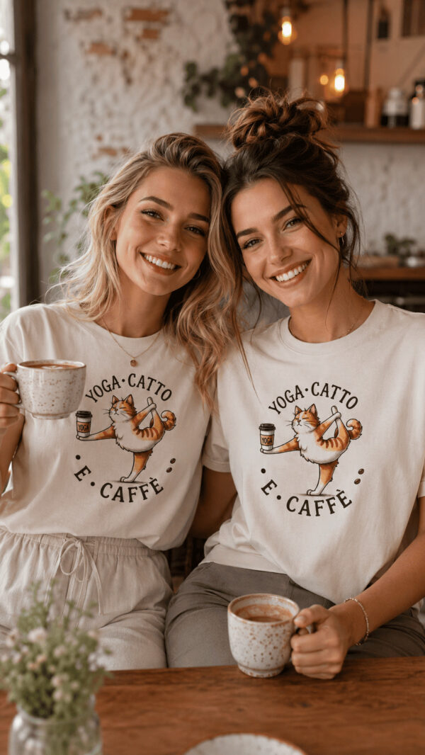 ideamaglietta yoga gatto caffè