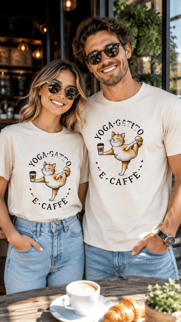 ideamaglietta yoga gatto caffè