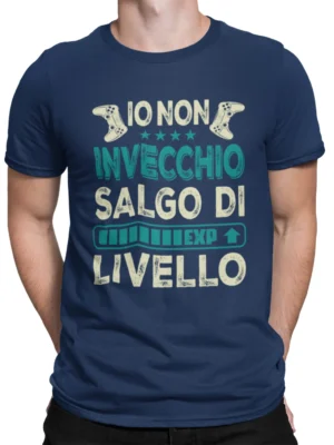 Maglietta gamer blu navy Io non invecchio salgo di livello
